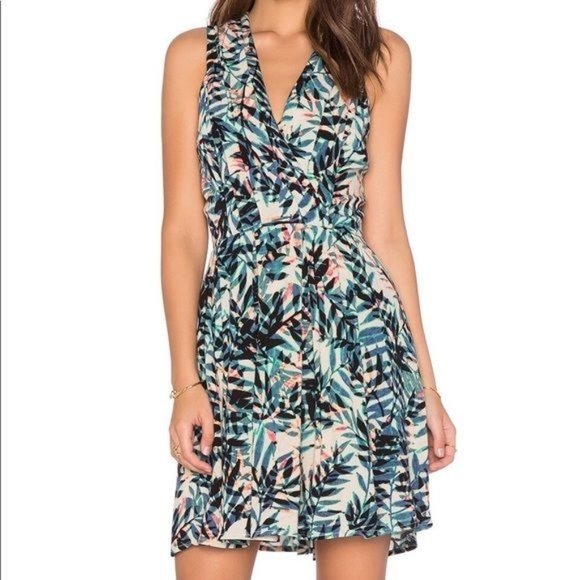 GREYLIN Leaf Lagoon Print Silk Fit and Flare Dress Size Medium - Picture 1 of 6
